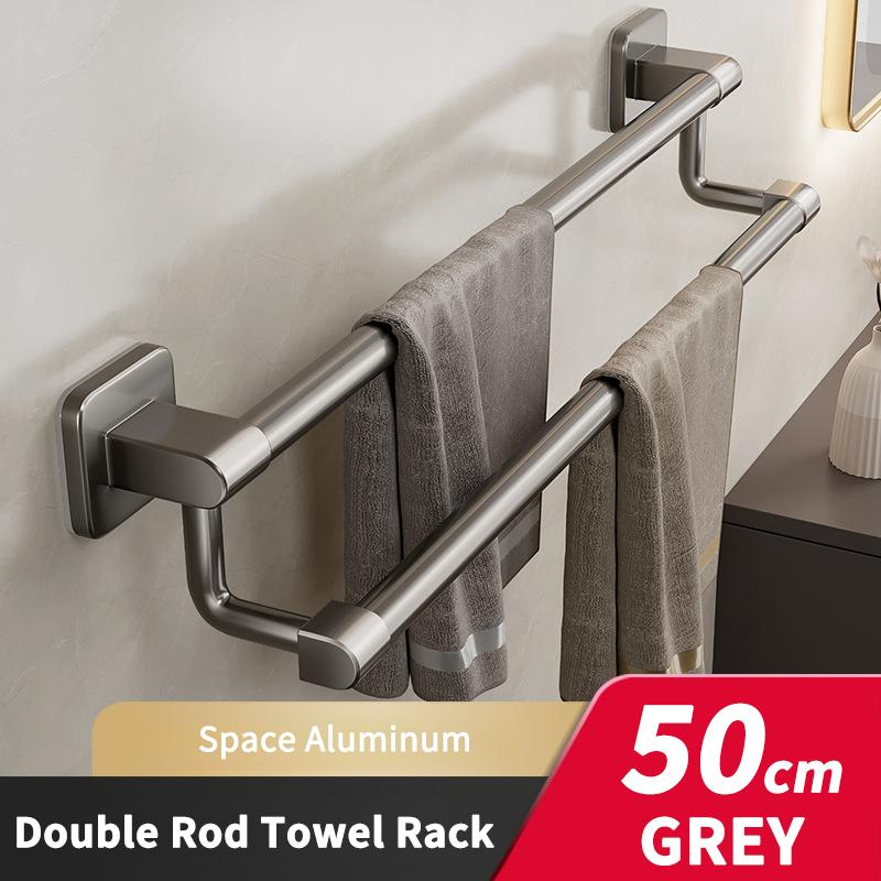 Towel Holder Self-adhesive Double Layer Bathroom Towel Rack No Drilling Towel Bar Kitchen Storage Rack Bathroom Organizer