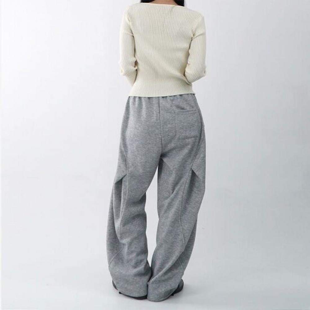 Onl Women Fleece Back Slit Elastic Waist Pleated Wide Training Pants