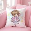 C-Cute Sakura Kinomoto Pillow Case Anti-Dustmite Pillowcase Invisible Zipper Silky Short Plush Sofa Cushion Cover