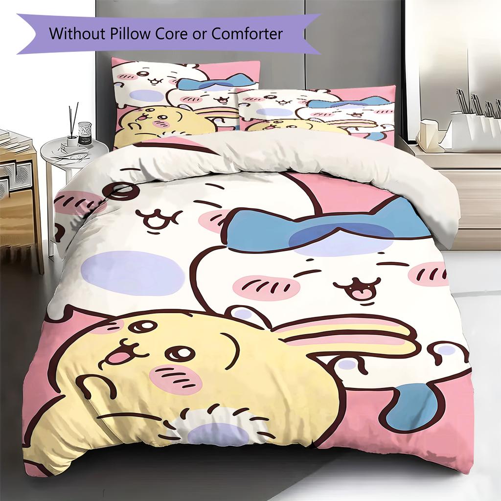 chiikawa Pattern Bedding,Quilt Set Quilt Cover Pillowcase Home Birthday Gift (1 * duvet cover + 2 * pillowcase, without core)