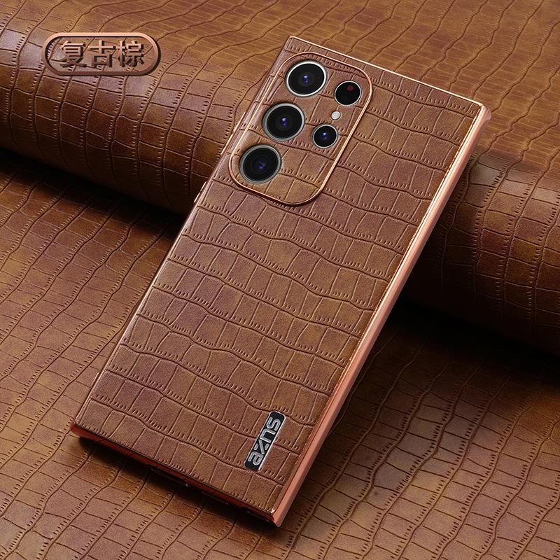 Applicable to Samsung s25 mobile phone case, new electroplated s23ultra crocodile pattern A36 personalized A56 business protective case