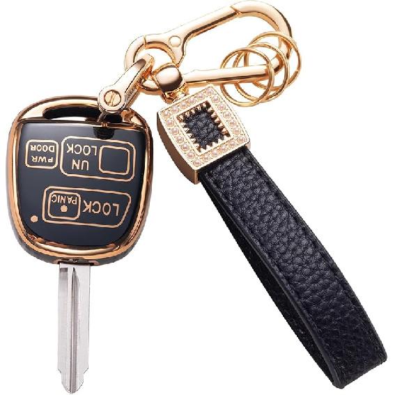 for Toyota Key Fob Cover with Leather Lanyard, Car Key Fob Case Compatible with 2018- Camry RAV4 Highlander Avalon C-HR Prius Corolla GT86 Smart Key