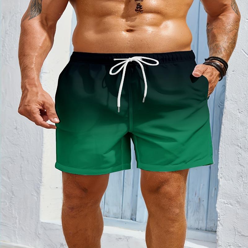 Gradient print men's casual fashion sports shorts loose and comfortable gym men's swimwear beach shorts