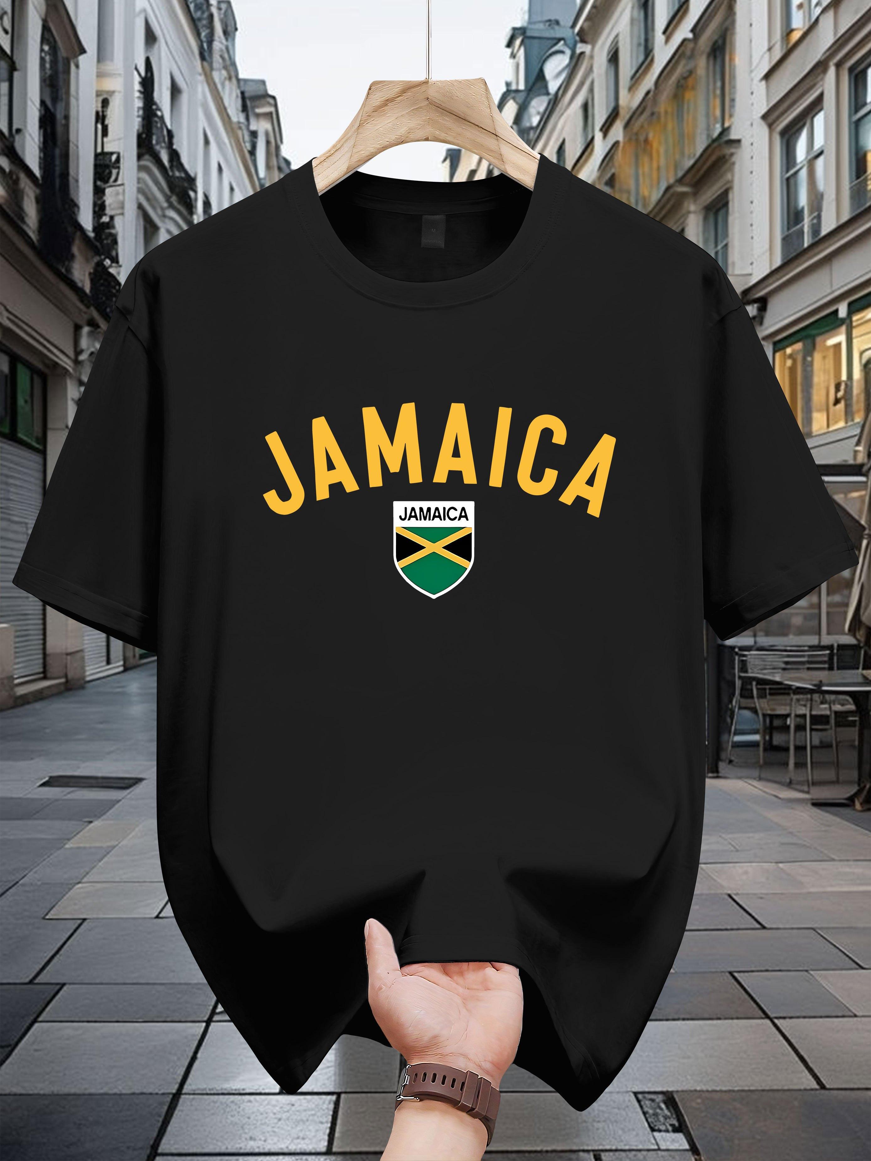 

Jamaica Graphic Print Short Sleeve T-shirt - Bold Yellow Lettering & Flag Emblem XL
