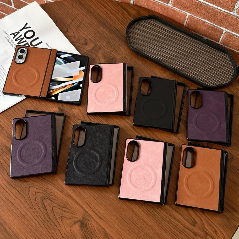 For Samsung Galaxy Z Fold 8 Wide Fashion Leather Phone Case Front Protection Film Hinge MagSafe Magnetic Hard Shell Back Cover