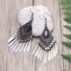 GemChic Women's New Vintage Rhomboid Natural Stone Long Tassel Fringe Earrings Ethnic Fashion Hook Earrings Birthday Christmas Jewelry Gift