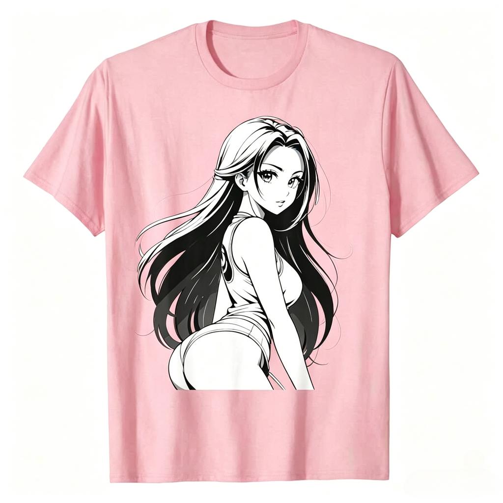 Sexy Waifu Otaku Anime Japanese In Black And White Art Tshirt Unisexs Printed Tshirt