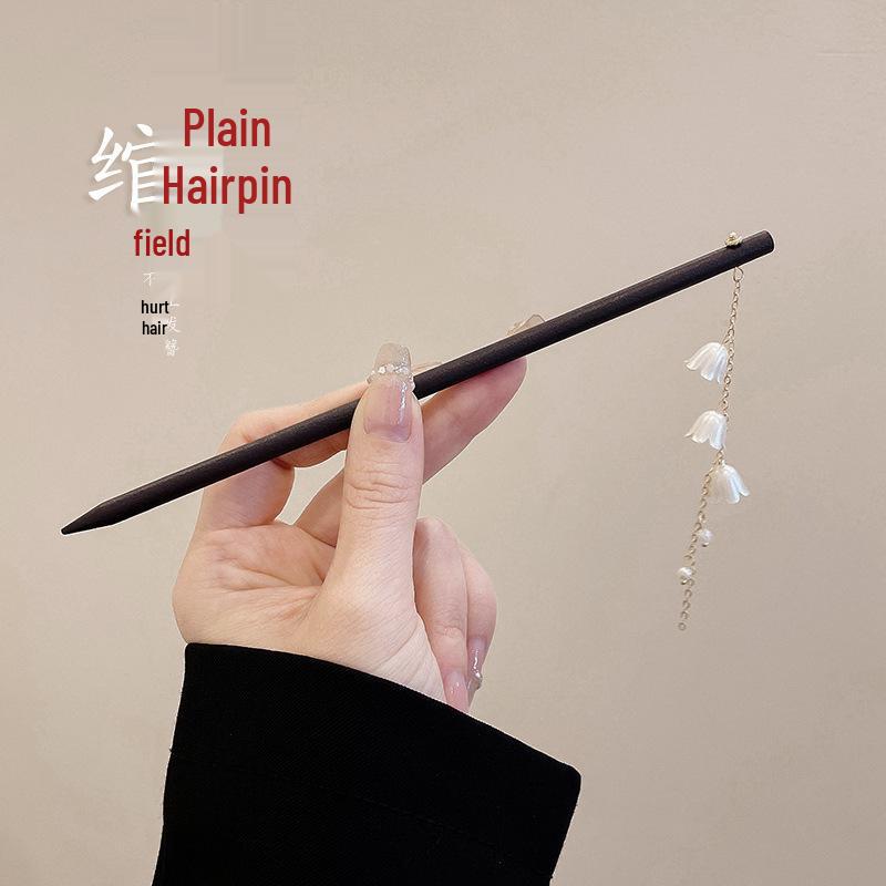 High-End Chinese Wooden Hairpin with Tassels – Ancient Style Ebony Faux for Women