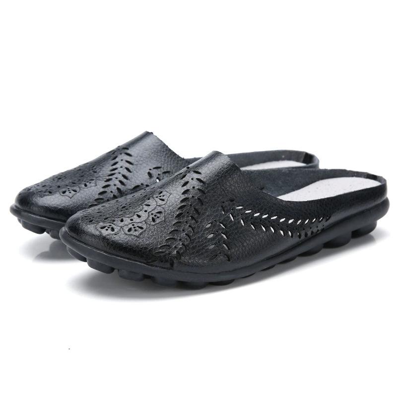 Women's Spring and Autumn Low Top Flat Hollow Beans Women's Single Shoes Large Size Half Slipper