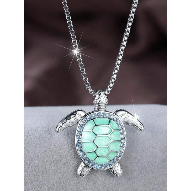 

Jewelry watches cute turtle pendant necklace with green enamel and one-size