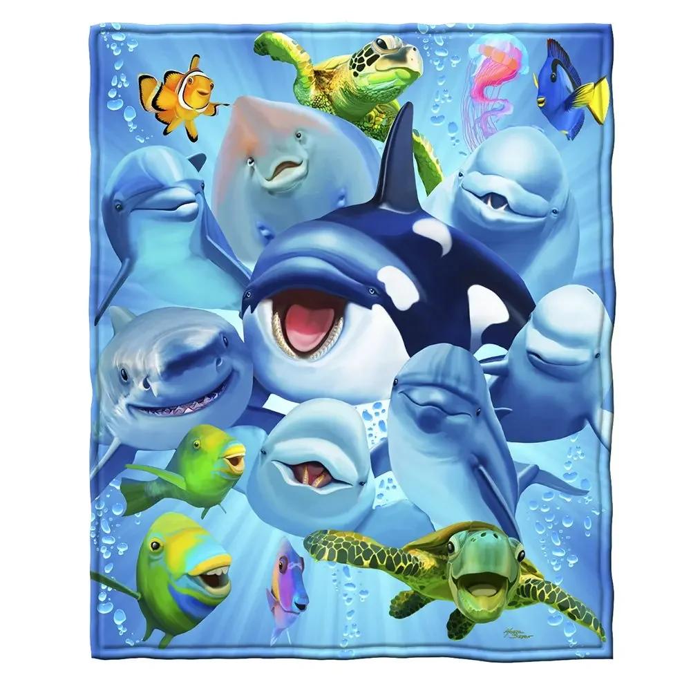 Dolphin Throw Blanket, Soft Blanket for Girl Kid Teens Adults, Fleece Cute Dolphin Blanket Warm Cozy Throw for Bed Crib or Couch