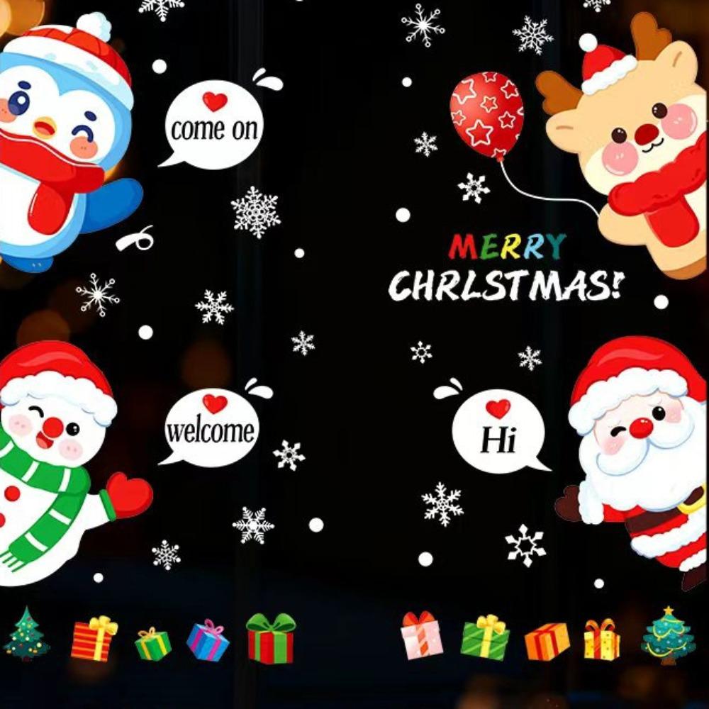 Santa Claus Christmas Tree Christmas Window Stickers Reusable Stickers Glass Stickers Christmas Wall Sticker PVC Electrostatic