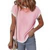 Women T-shirt Round Neck Short Sleeve Pocket Decoration Tee Shirt Color Block Loose Fit Tee Shirt Leisure Wear