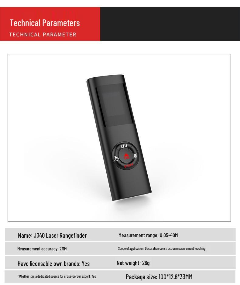 JQ40 Mini Infrared Laser Rangefinder - USB Rechargeable, High Precision Pocket Measuring Tool
