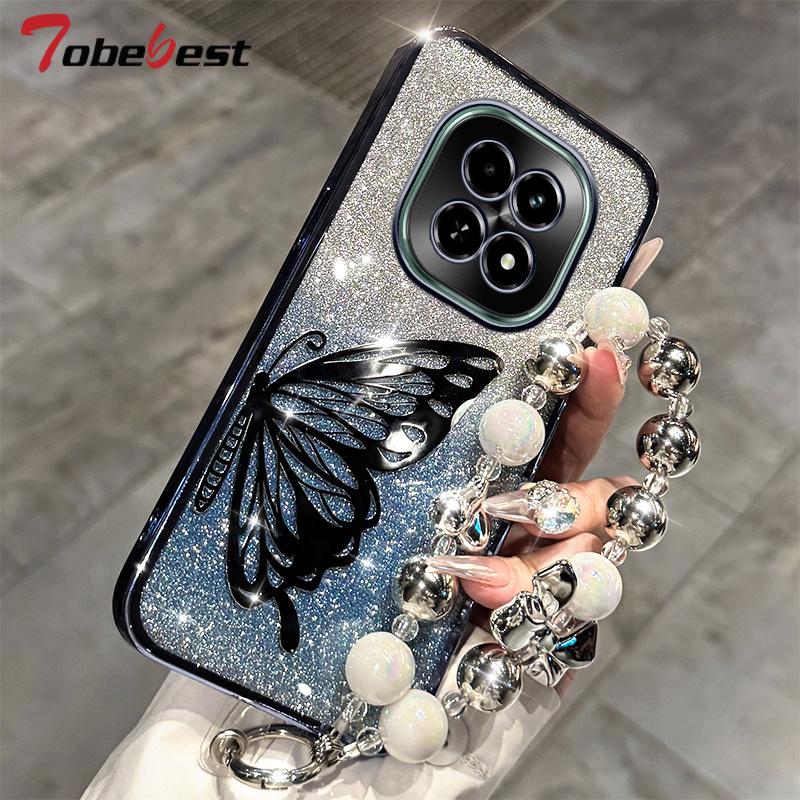 Laser Butterfly Glitter Plating Bracelet Case for Xiaomi Redmi Note 15 15C 14 14C 13 13C 12 11 Pro Plus 4G 5G Cover