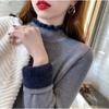 Winter Female Plush Sweater Women Half High Collar Long Sleeved Thickened Velvet To Keep Warm Knitwear Lady Versatile Solid Color Basic Pullover