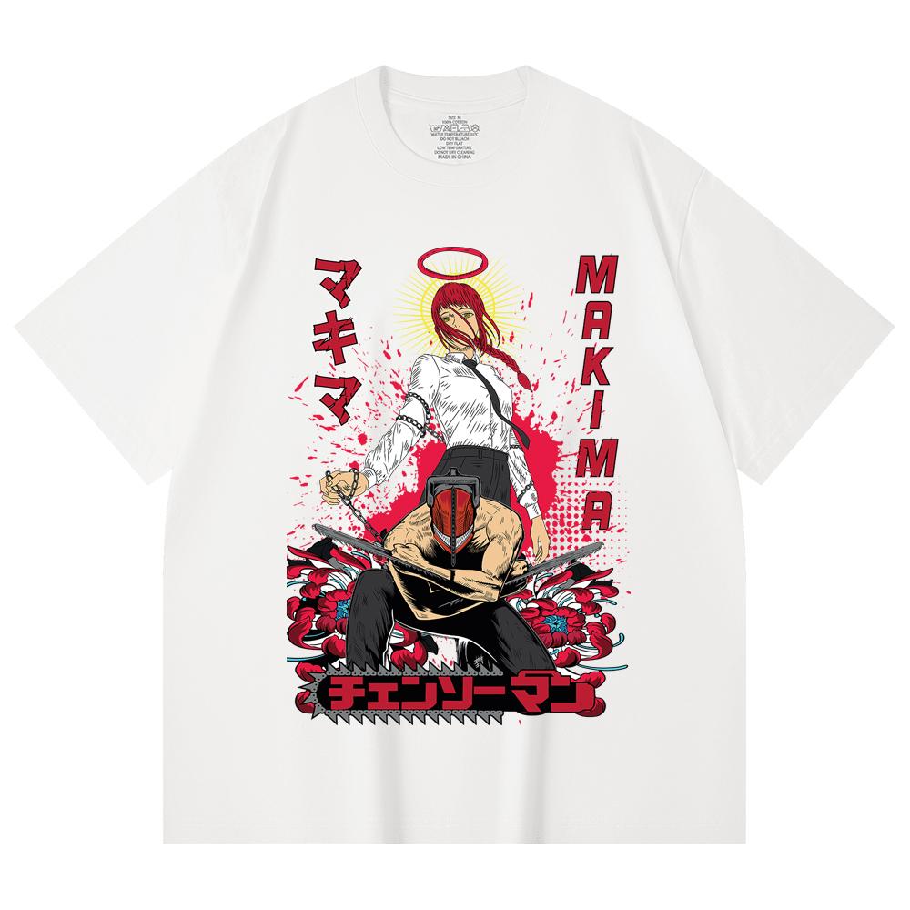 230 Gsm 100% Cotton Chainsaw Man V23 Denji Makima Print Unisex Heavy Cotton T Shirt