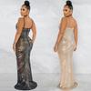Rhinestone Mesh See-Through Camisole Bustier Long Dress