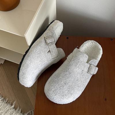 Winter Slippers Woman Outside Autumn Winter Thick Soled Warm Slippers with Belt Buckle for External Wear Plush Slippers Women