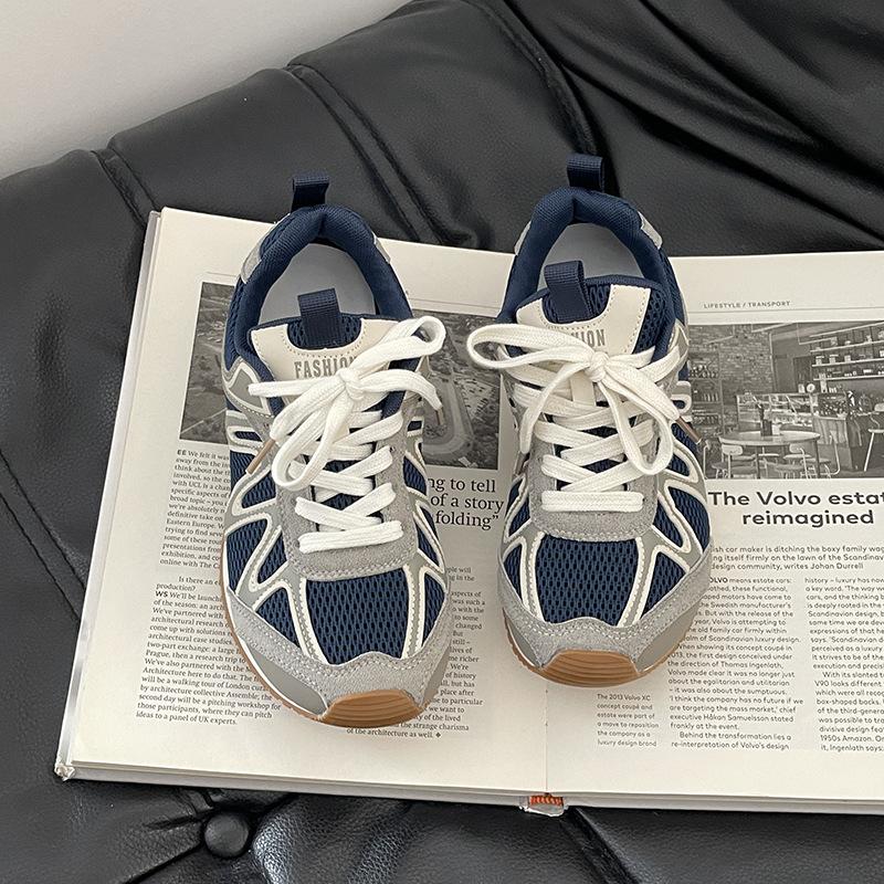 

Ретро удобные дышащие кеды для девочек, повседневная обувь, осень и зима, на шнуровке, сетчатые, кроссовки, обувь Форреста Гампа, одинарная обувь 35 синий