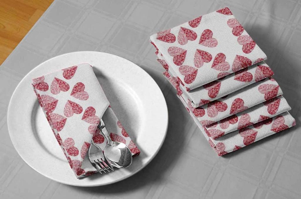 S4Sassy White Red Heart Feriefester Klut Bord Lin Gjenbrukbart middagsservietter sett 18 x 18"(Pakke med