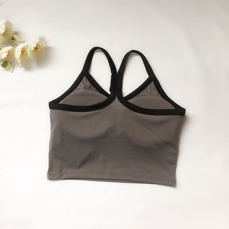 

With Chest Pad Export New Sports Exercise Strap Tops Contrast Color Elastic Quick-Drying Running Dance Training Vest Female Spring and Summer Grey L