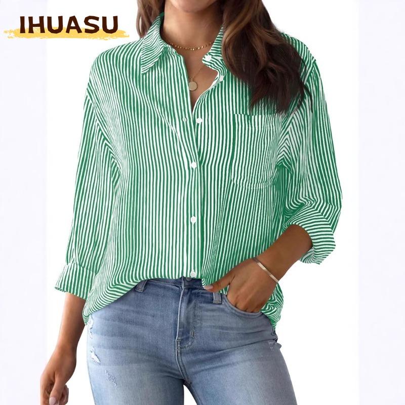 IHUASU Women's Fashion Casual Long Sleeve POLO Neck Blouses & Shirts Unique Design