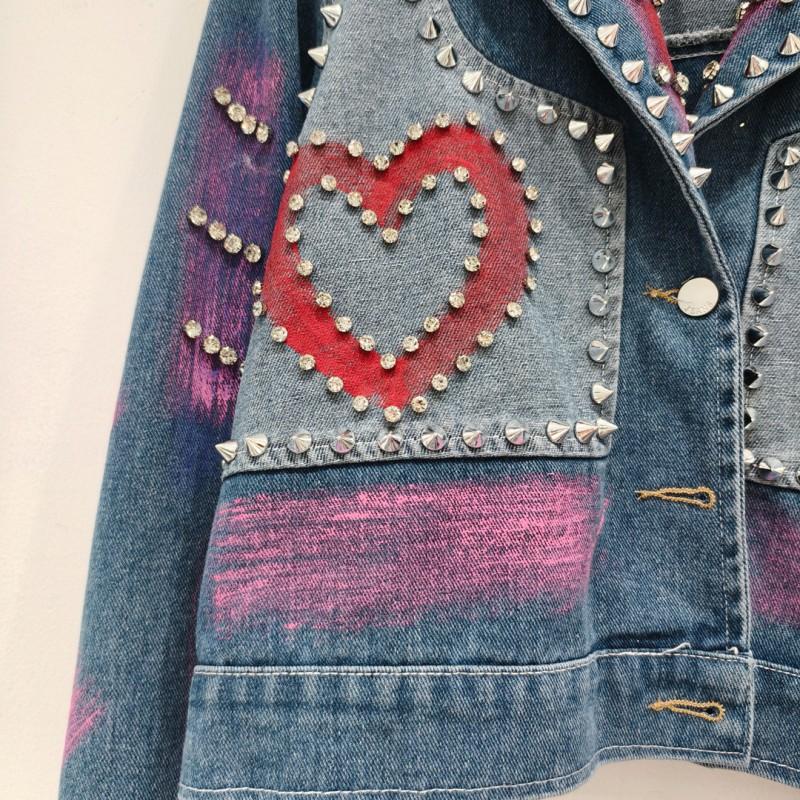 Thai Street Hand-painted Beaded Loose Fitting Short Denim Jacket Women