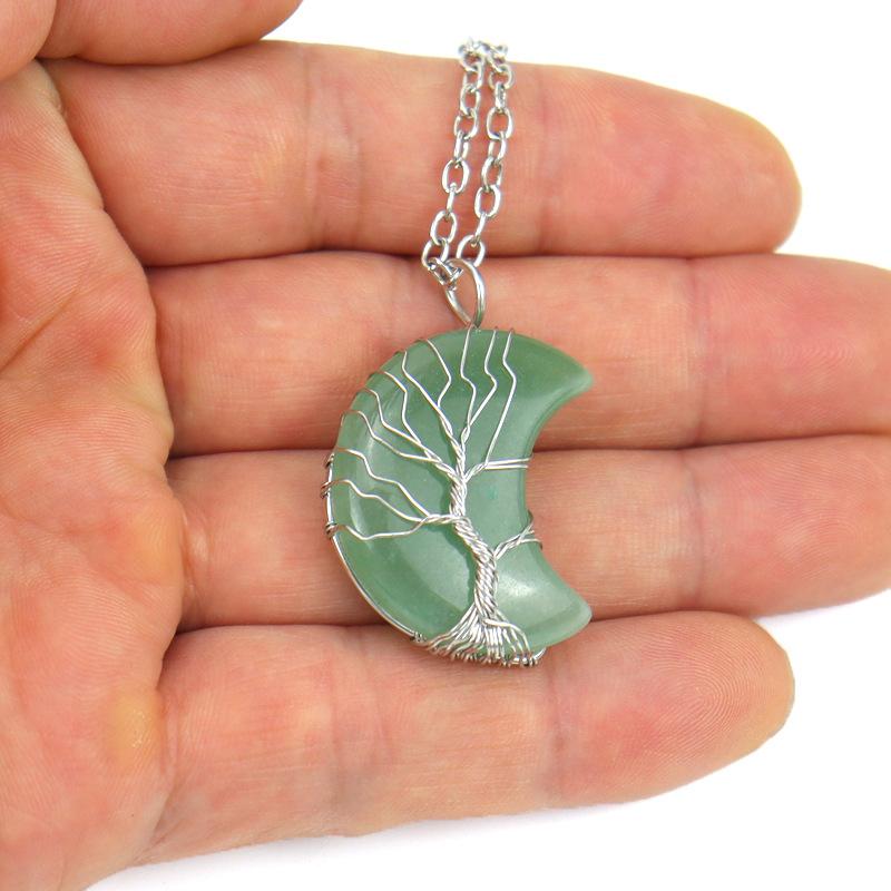 Natural Stone Amethyst Moon Tree Of Life Pendant Necklace, Wound And Wound Handmade Fortune Tree Crystal Necklace N571