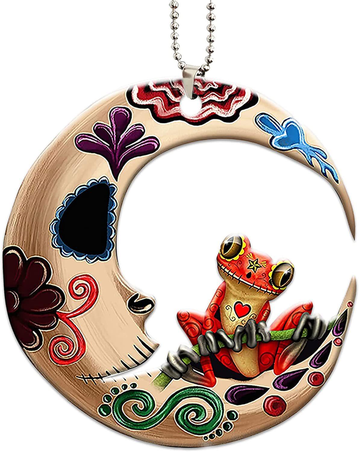 

2025 New Frog Moon Tattoo Animal Lover Portoli Car Rearview Mirror Accessories Christmas Decorations Car Hanging Car Products
