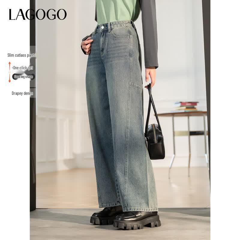 LAGOGO Women s High Waist Retro Slimming Jeans L