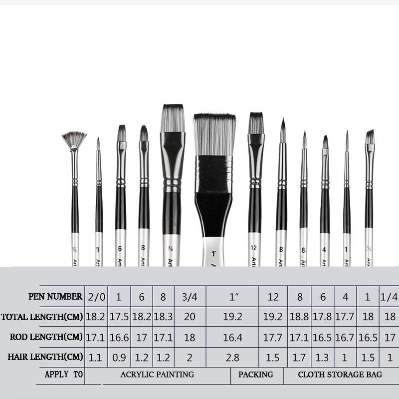 Utazási művészkefe nylon hajművészet kefe textil tárolótáska 11/13 darabos készlet akvarell olajfestéshez akrilfestéshez
