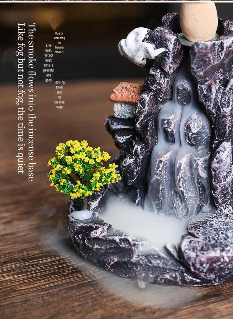 Creative High Mountain Water Resin Backflow Incense Burner - Sandalwood & Agarwood Indoor Ornament