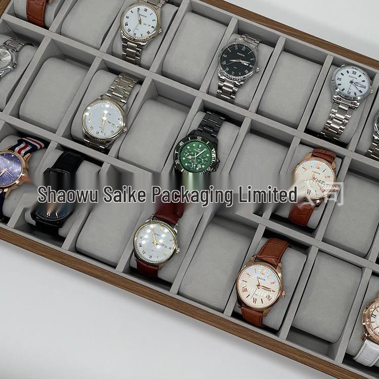 Walnut Wood Grain 30-Slot Watch Display Tray