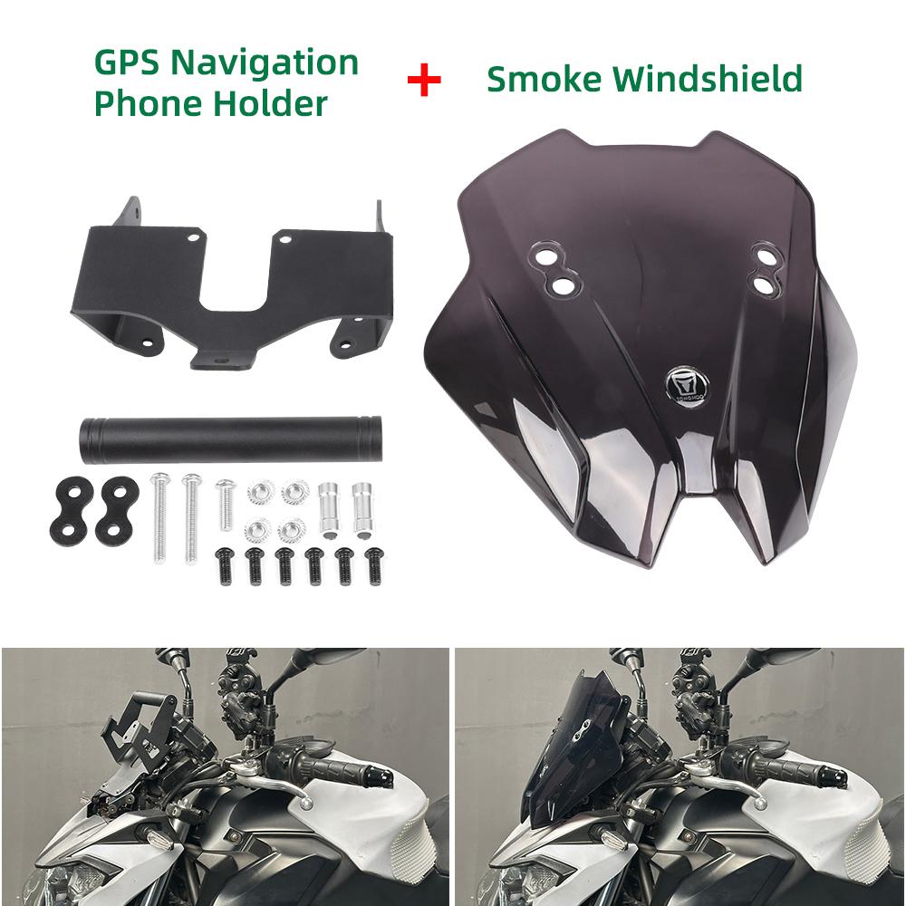 

2017 2018 2019 Z650 Smoke Windshield Motorcycle Windscreen For Kawasaki Z 650 ER650 GPS Navigation Extension Bar Wind Shields