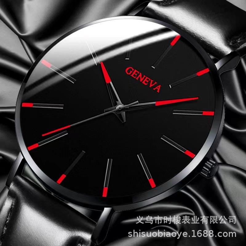 

2022 Женева Мужские Ультратонкие Кварцевые Модные Часы с Кожаным Ремешком