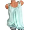 Women Summer 2022 Sleeveless Casual Solid Color O-Neck Lace Hem T-Shirt Tops Blouse