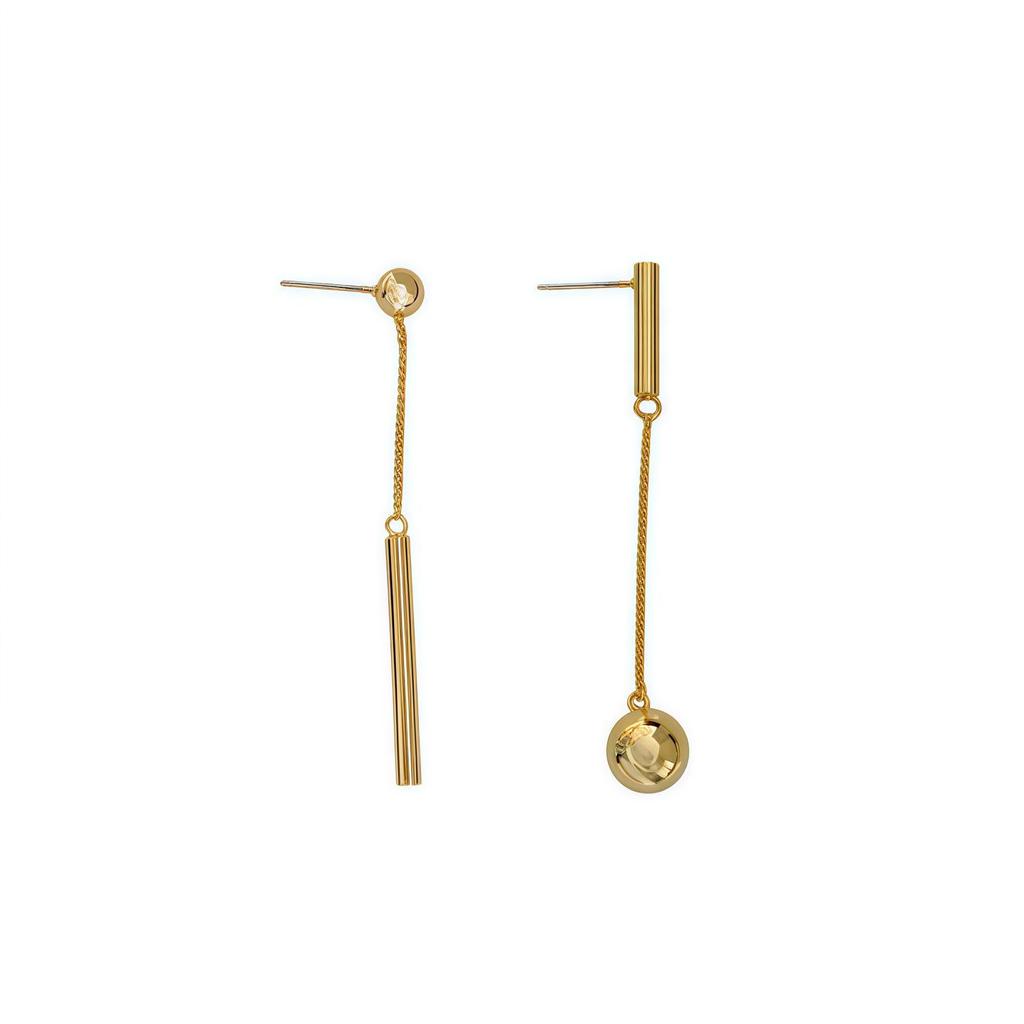 Asymmetrical Geometric Tassel Earrings: Copper-Plated Gold, Korean Style, High-End Fashion