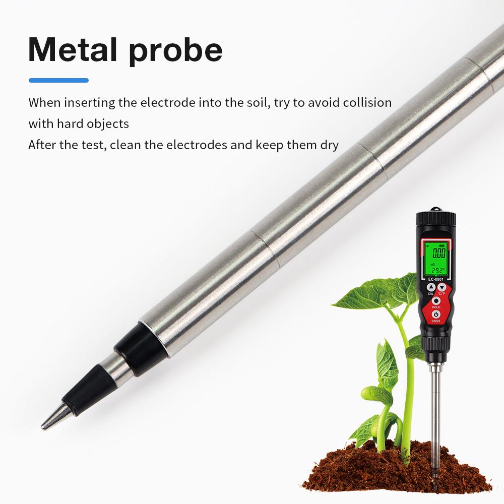 EC Soil Detector Digital EC Temperature Soil Tester 0.00-10.00 MS/cm Electrical Conductivity Soil Meter for Potted Plants Garden