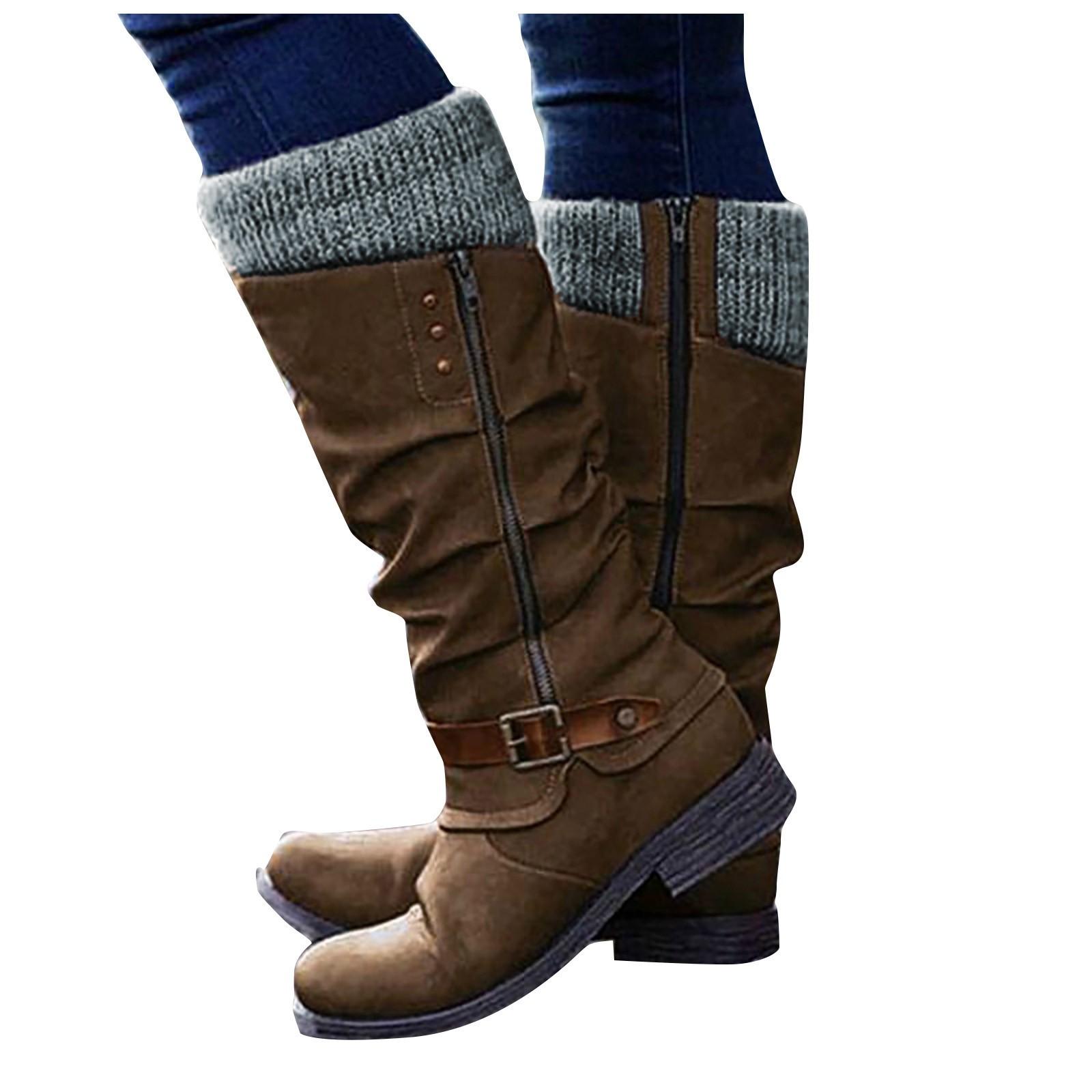 Women s Retro Lightweight Boots Non- High Boots Shaft Wide Vintage Block Heel Cowboy Boots Winter Boots 41 коричневый 2390₽