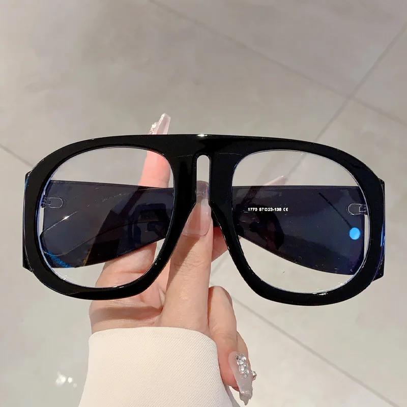 

New Oversized Square Wide Leg Anti Blue Light Eyeglasses Women Vintage Red Patchwork Computer Glasses Frame Ladies Shades