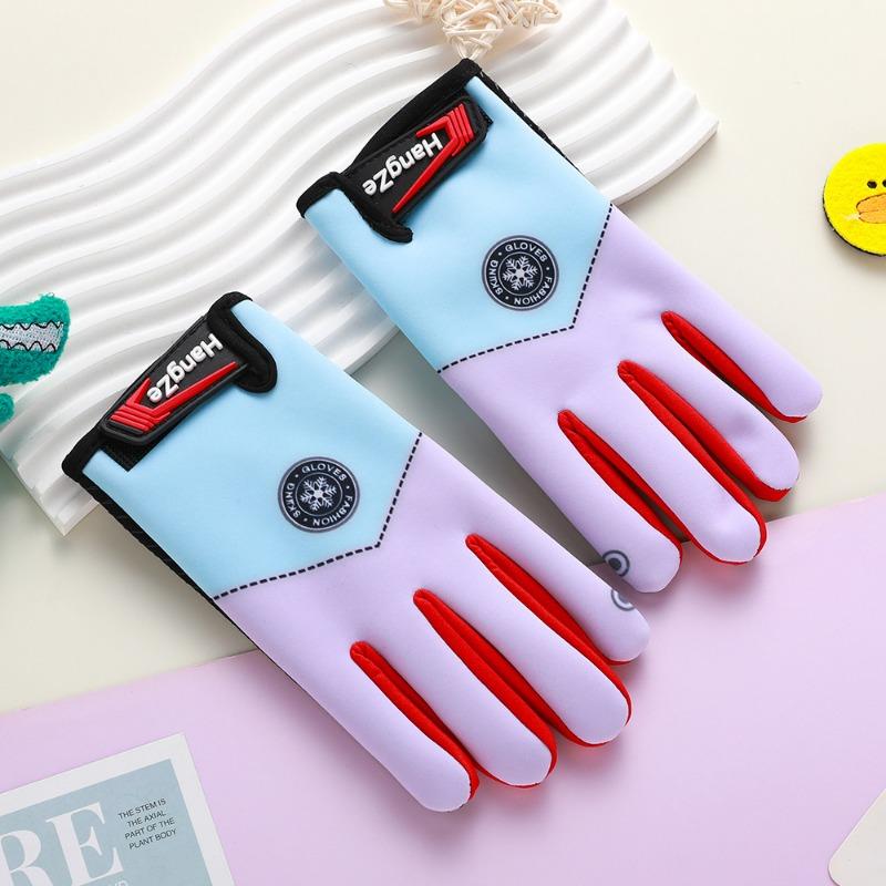Children's gloves autumn and winter velvet warm students boys and girls thickened cycling windproof outdoor cycling cold-proof gloves