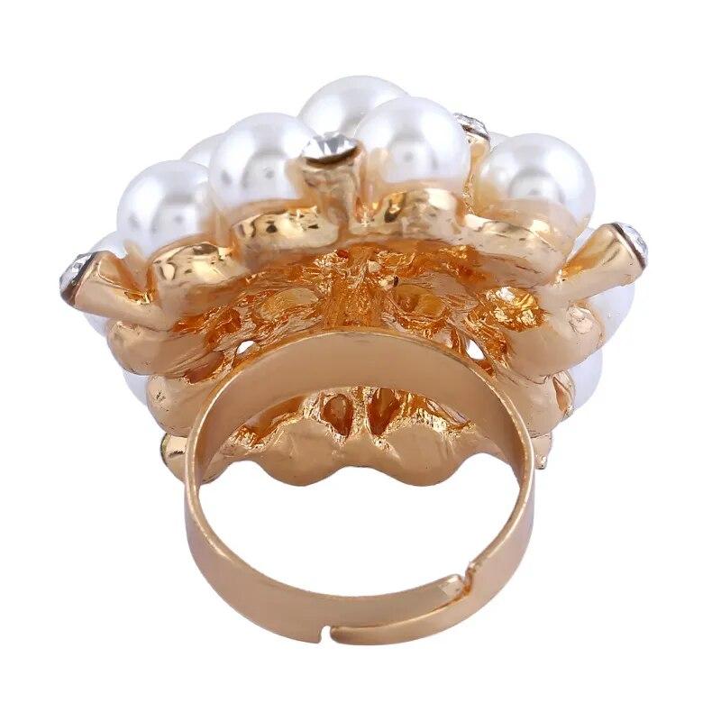 Offener verstellbarer Perlencluster-Ring - Modeschmuck-Geschenk mit weißen Simulationsperlen