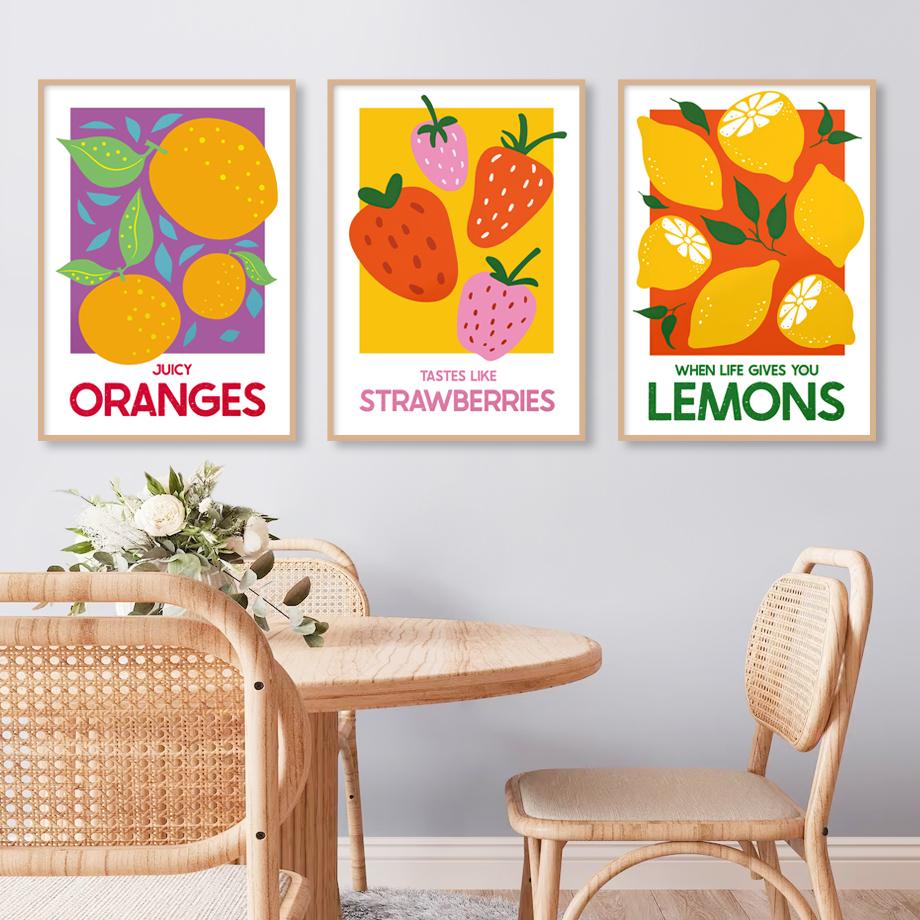 Cherry Lemon Orange Strawberry Abstract Fruit Wall Art Canvas Painting Nordic Posters Prints Wall Pictures For Living Room Decor No Frame