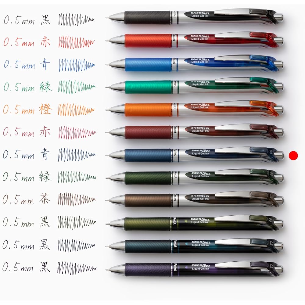 Pentel Ballpoint Pen Gel Ink Gel Knock Type 0.5mm Silver Shaft BLN75Z-CA Blue Black 10