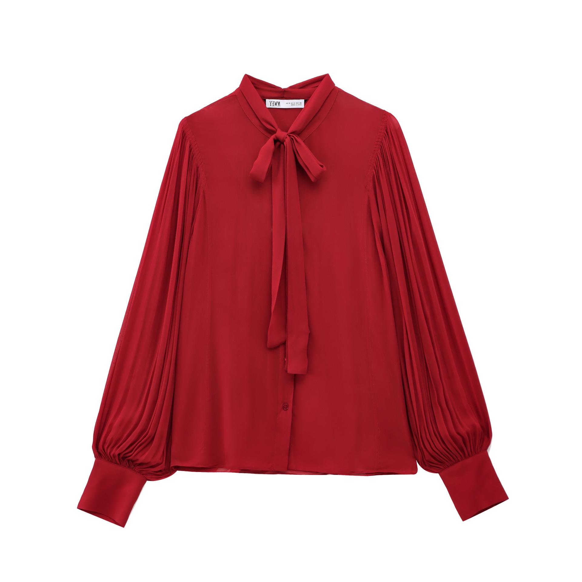 

2025 Spring Women s European & American Style Fashion Bow Long Sleeve Shirt Extra Small