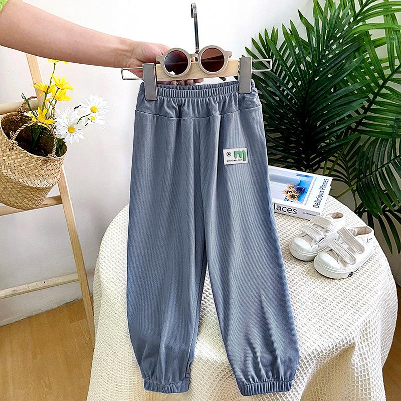 

Детские брюки с защитой от комаров, летние тонкие стильные дышащие повседневные свободные брюки из ледяного шелка 140 синий