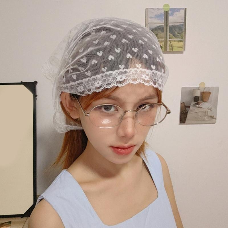 Stylish Lace Headwrap Triangular Hair Scarf Elegant Bandanas Headscarf for Women Music Festival Photo Head Accessories