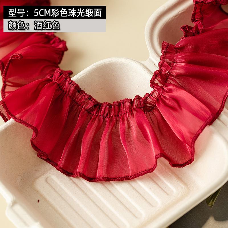 5meters/lot Blue Ruffle Ribbon 5cm Wide Lace Trim For Crafts Party Dress Diy Supplies Needlework Decoration Sewing Accessories