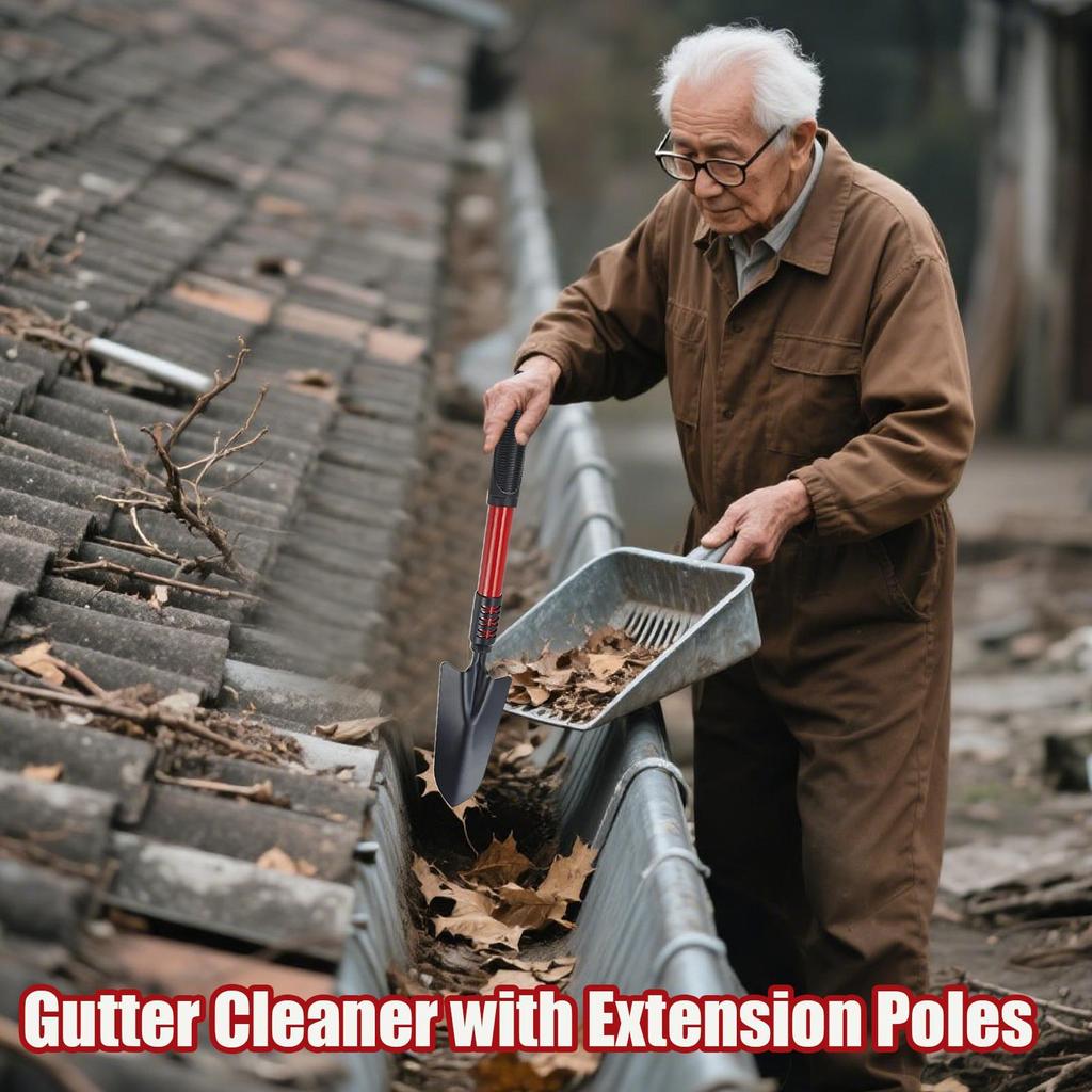 Gutter Cleaner Tool Gutter Cleaner Rake And Scoop With Extension Poles High-Efficiency Leaves Removal Tool Rust-Proof Roofing